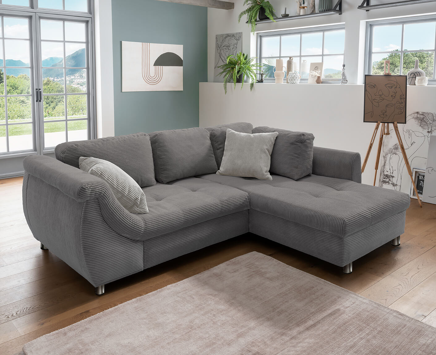 Avellino Ecksofa 250 x 190 cm, mit ausziehbarer Liegefläche, Cord