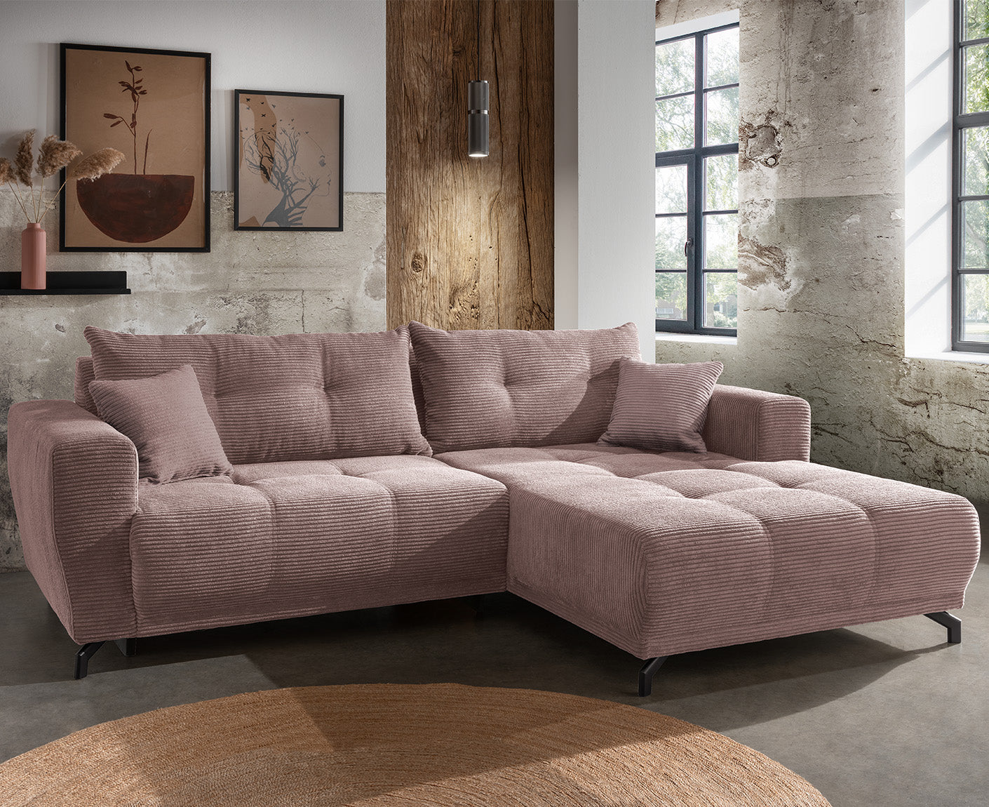 Rho Ecksofa 246 x 177 cm, mit elektrischer Sitztiefenverstellung (Cord)