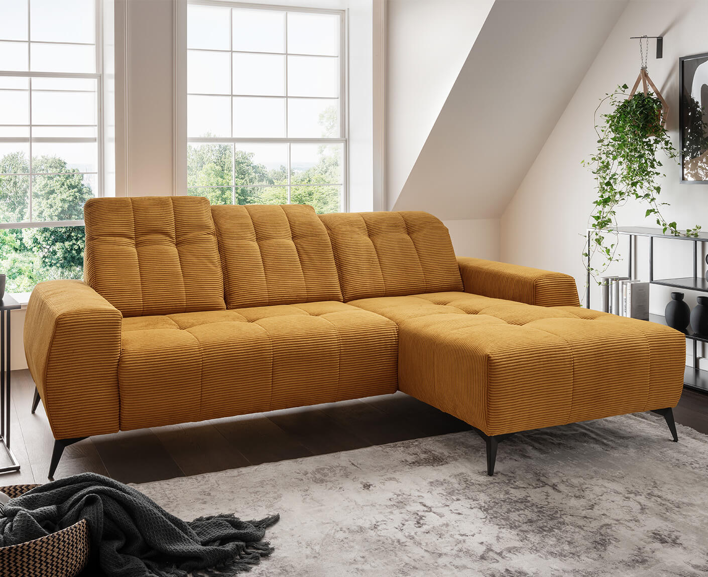 Sassari Ecksofa 258 x 180 cm, mit elektrischem Sitzvorschub, Cord