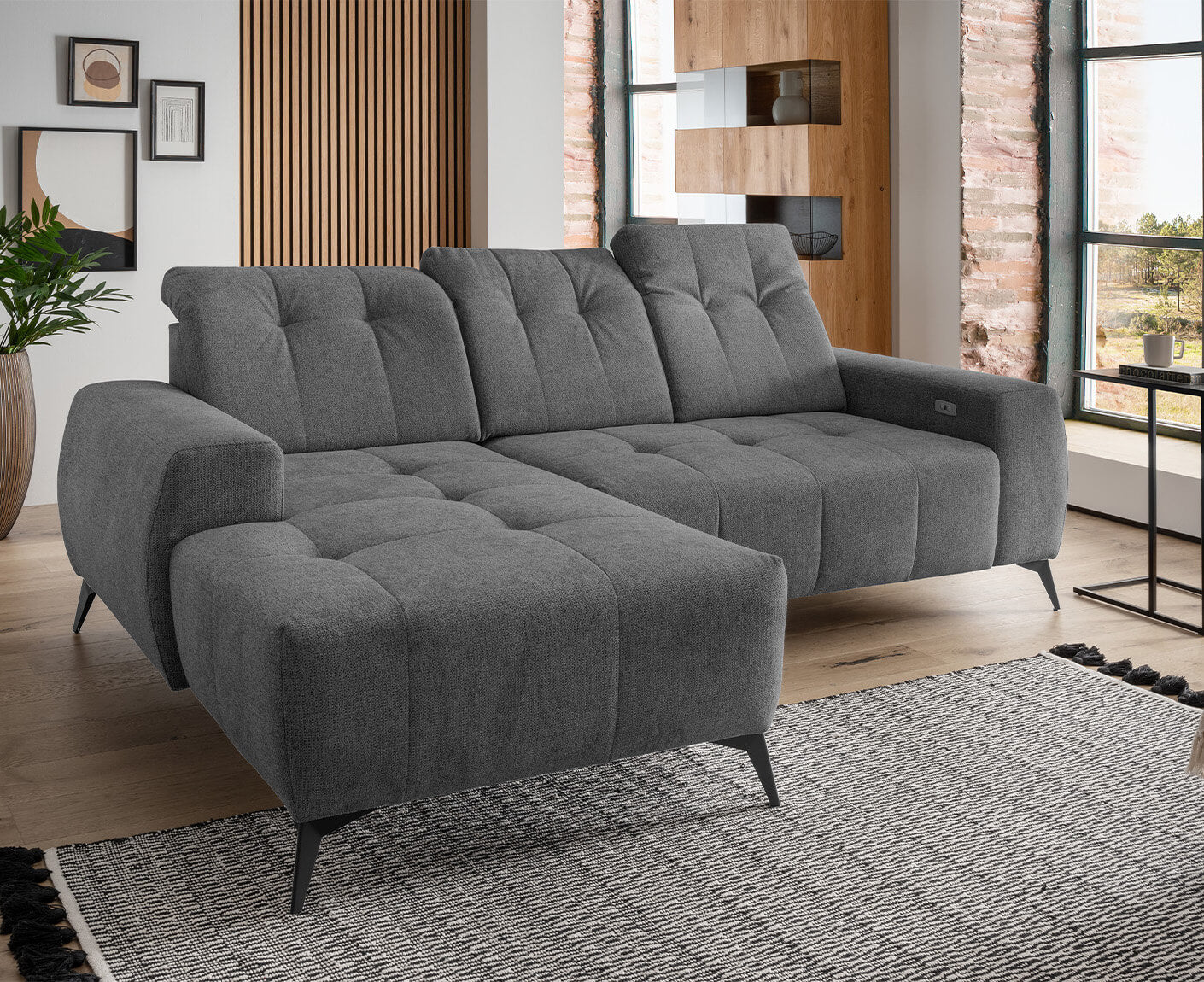 Sassari Ecksofa 258 x 180 cm, mit elektrischem Sitzvorschub, Corto