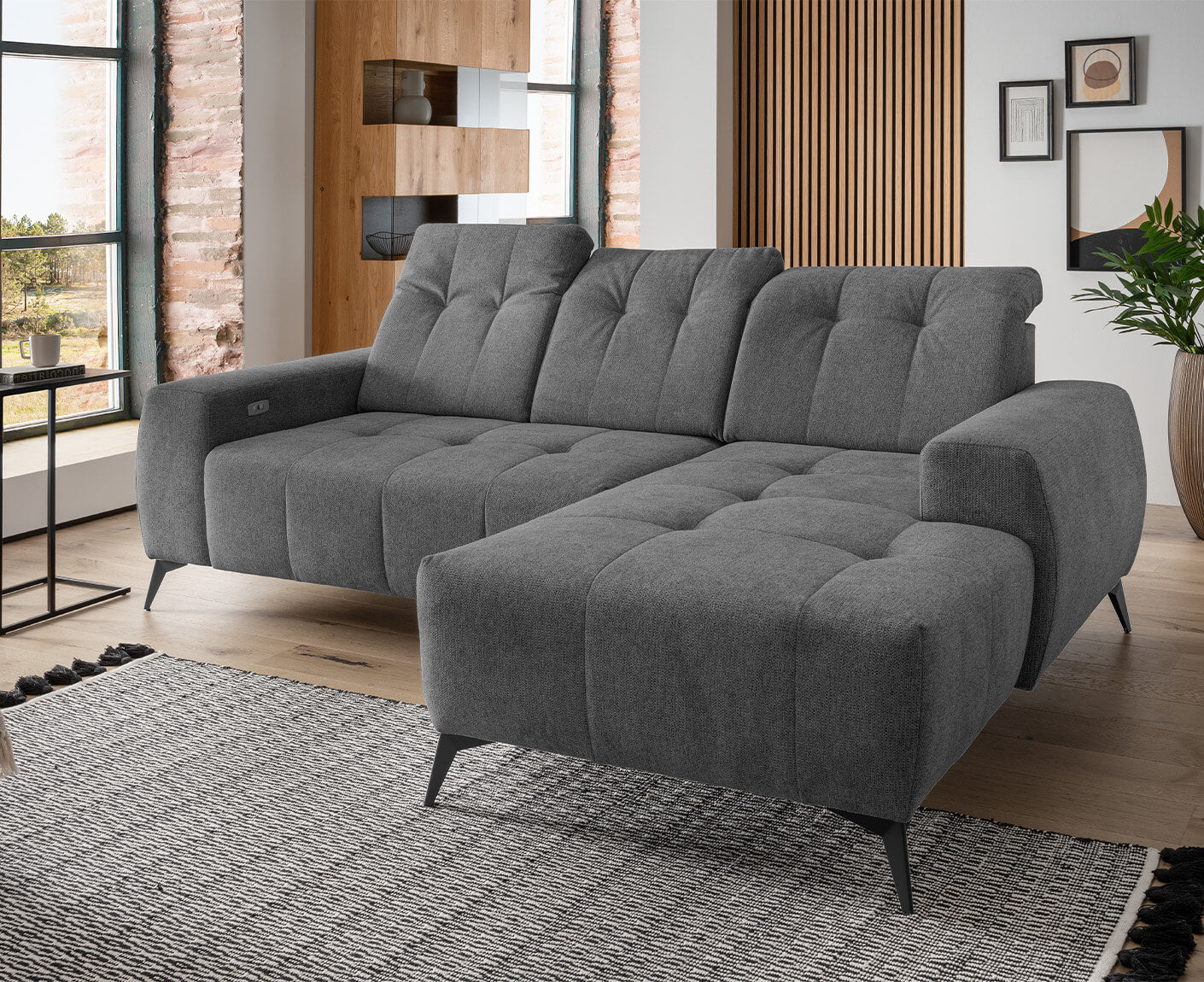Sassari Ecksofa 258 x 180 cm, mit elektrischem Sitzvorschub, Corto
