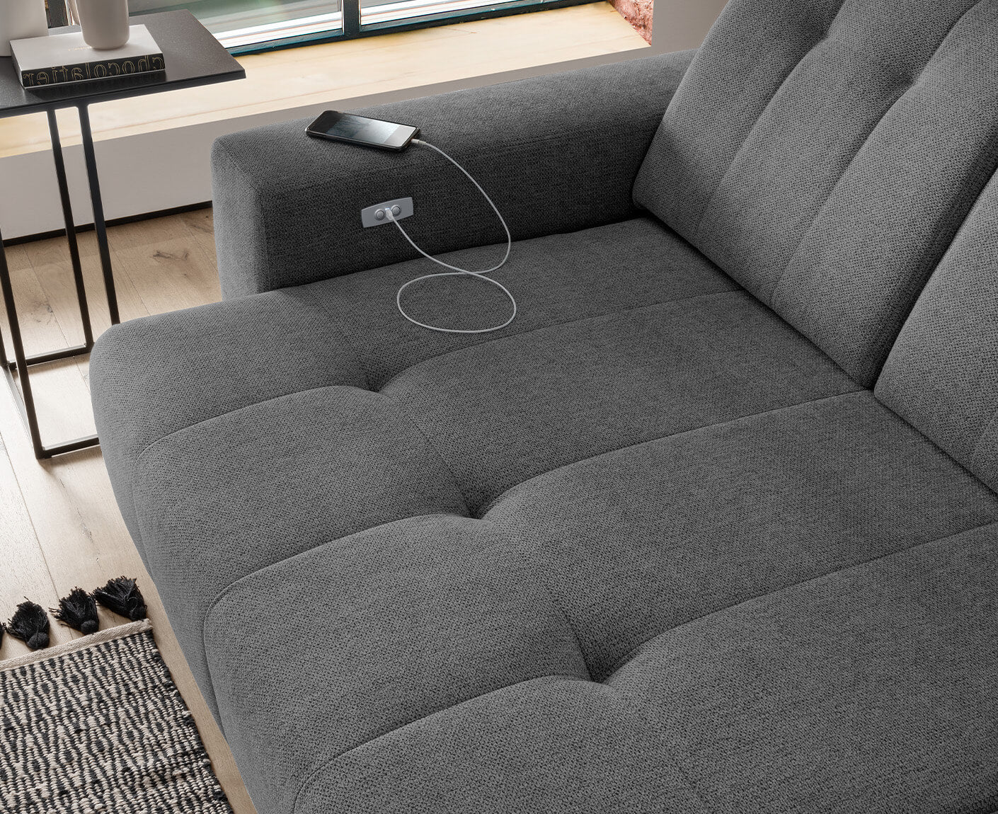 Sassari Ecksofa 258 x 180 cm, mit elektrischem Sitzvorschub, Corto