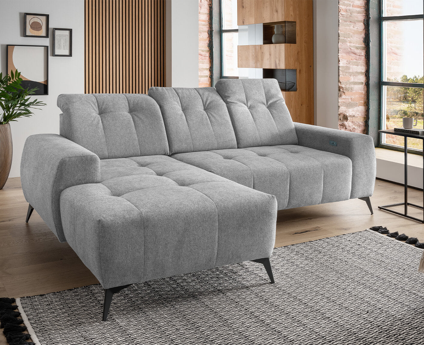 Sassari Ecksofa 258 x 180 cm, mit elektrischem Sitzvorschub, Corto