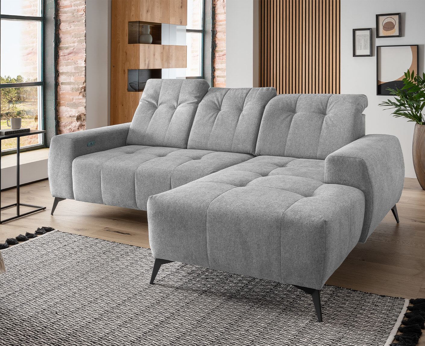 Sassari Ecksofa 258 x 180 cm, mit elektrischem Sitzvorschub, Corto
