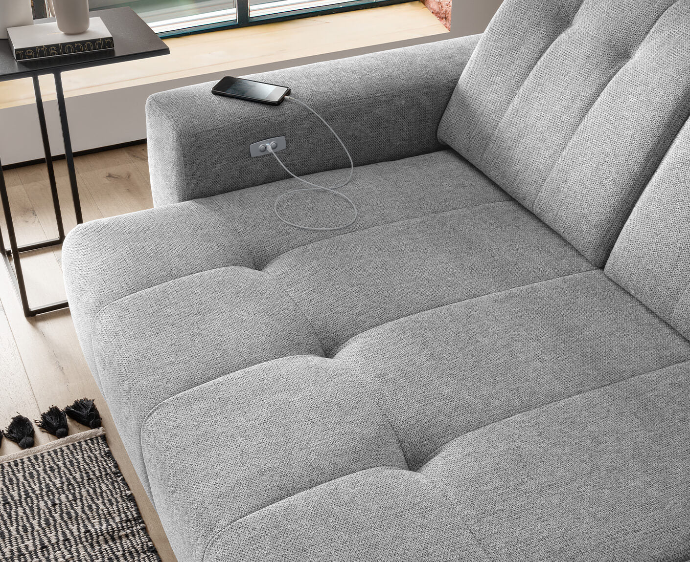 Sassari Ecksofa 258 x 180 cm, mit elektrischem Sitzvorschub, Corto