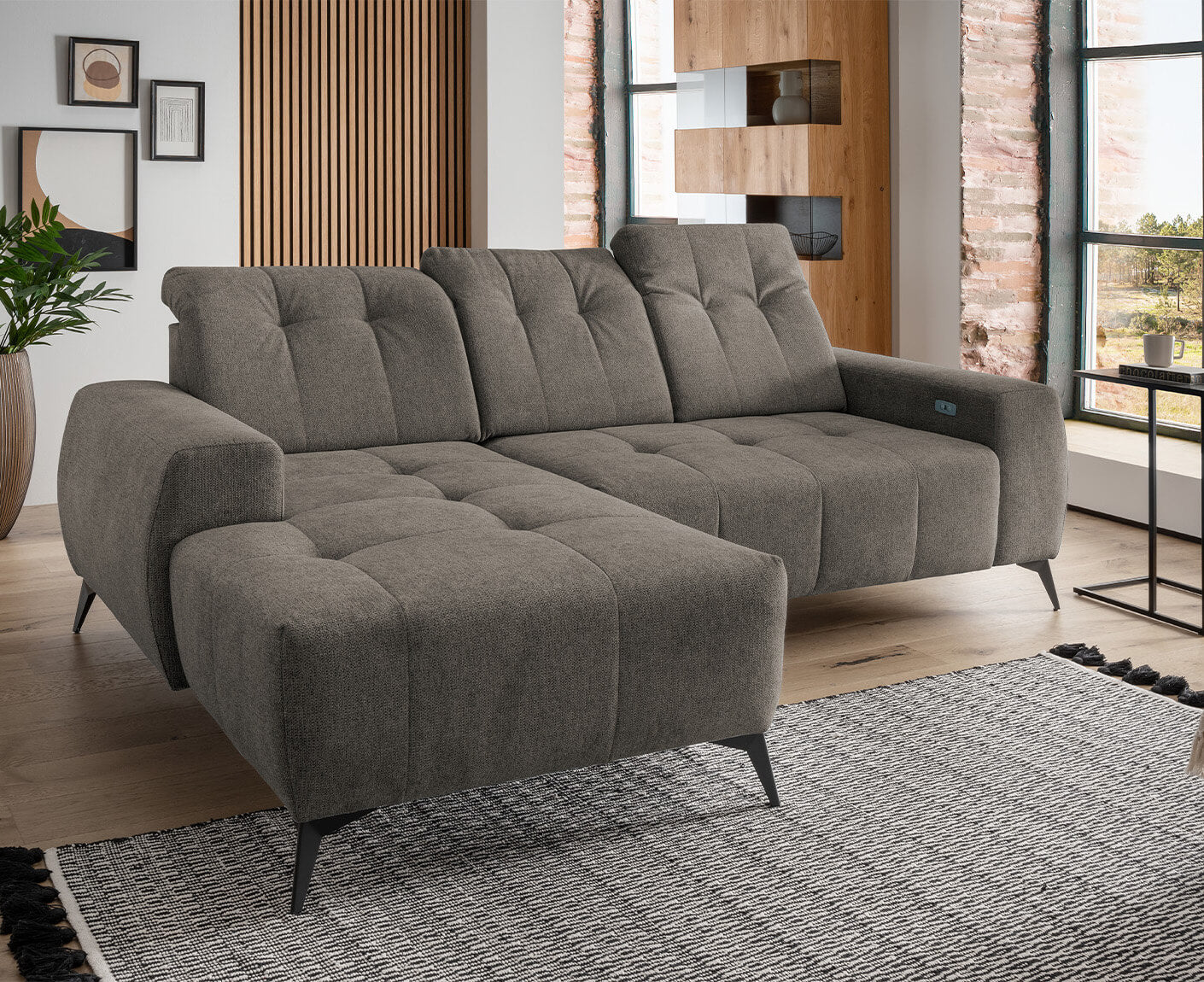 Sassari Ecksofa 258 x 180 cm, mit elektrischem Sitzvorschub, Corto
