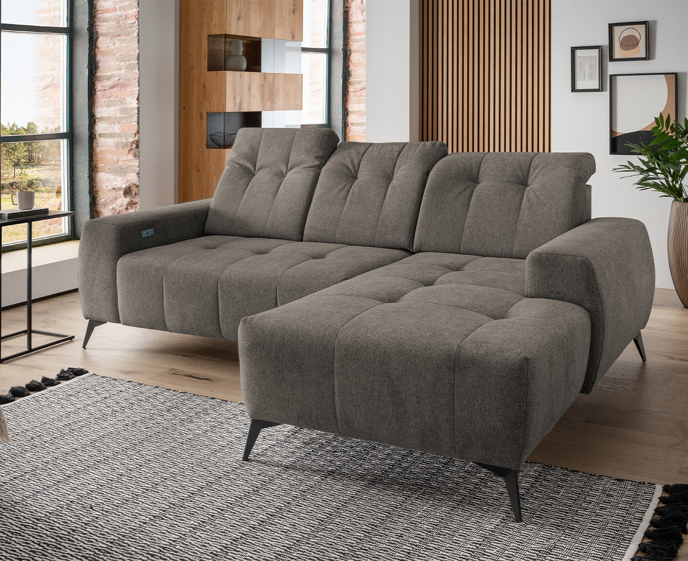 Sassari Ecksofa 258 x 180 cm, mit elektrischem Sitzvorschub, Corto