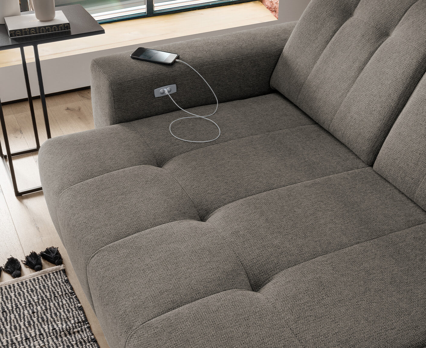 Sassari Ecksofa 258 x 180 cm, mit elektrischem Sitzvorschub, Corto