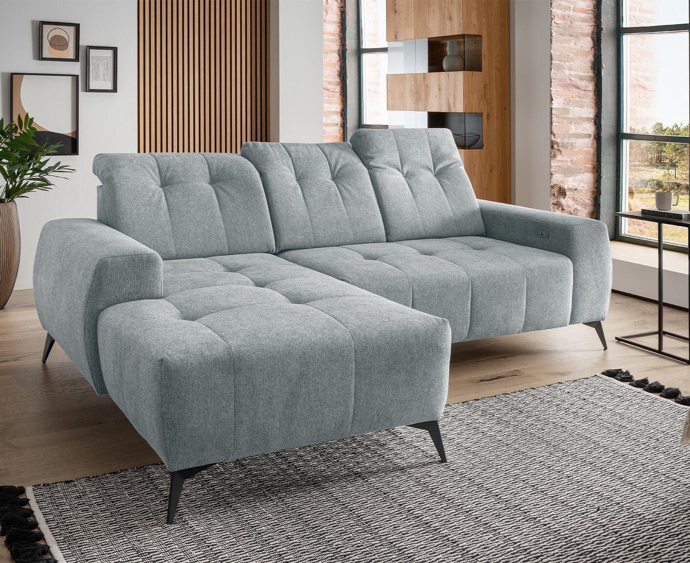 Sassari Ecksofa 258 x 180 cm, mit elektrischem Sitzvorschub, Corto