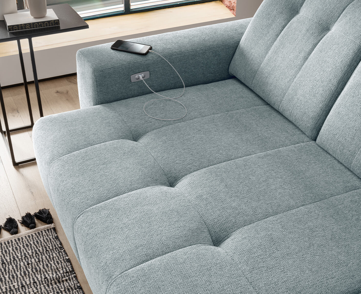 Sassari Ecksofa 258 x 180 cm, mit elektrischem Sitzvorschub, Corto