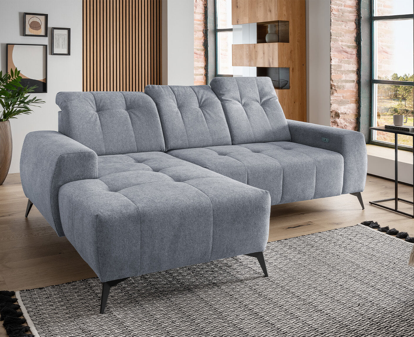 Sassari Ecksofa 258 x 180 cm, mit elektrischem Sitzvorschub, Corto