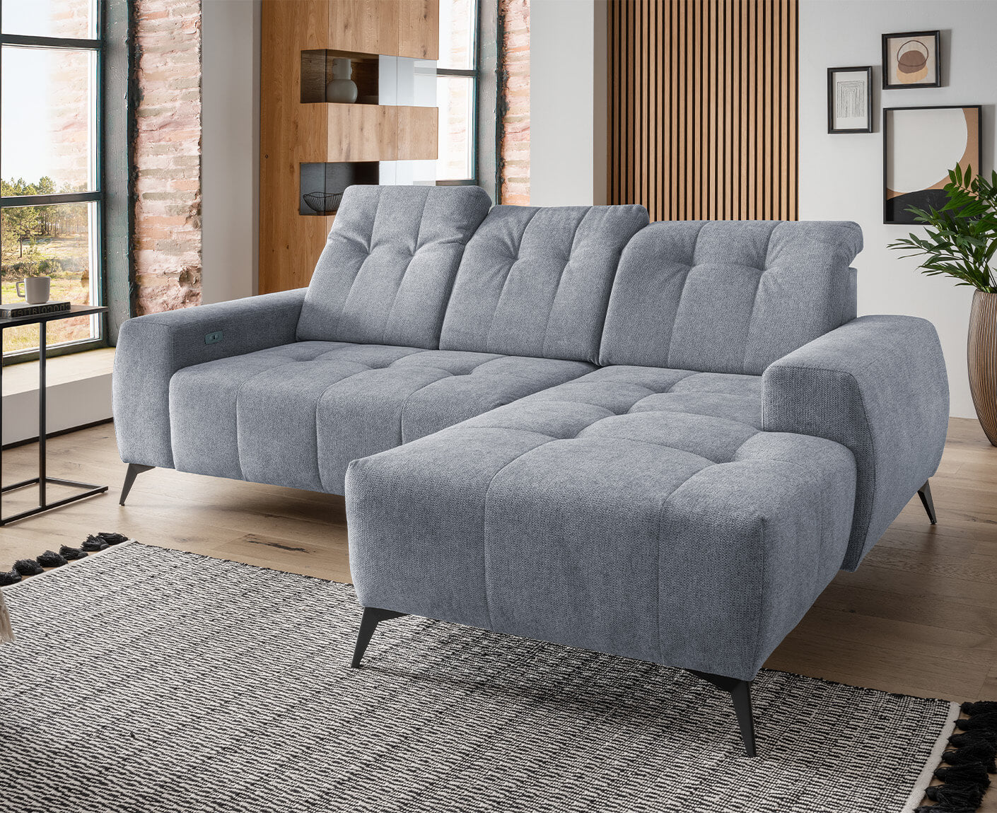 Sassari Ecksofa 258 x 180 cm, mit elektrischem Sitzvorschub, Corto