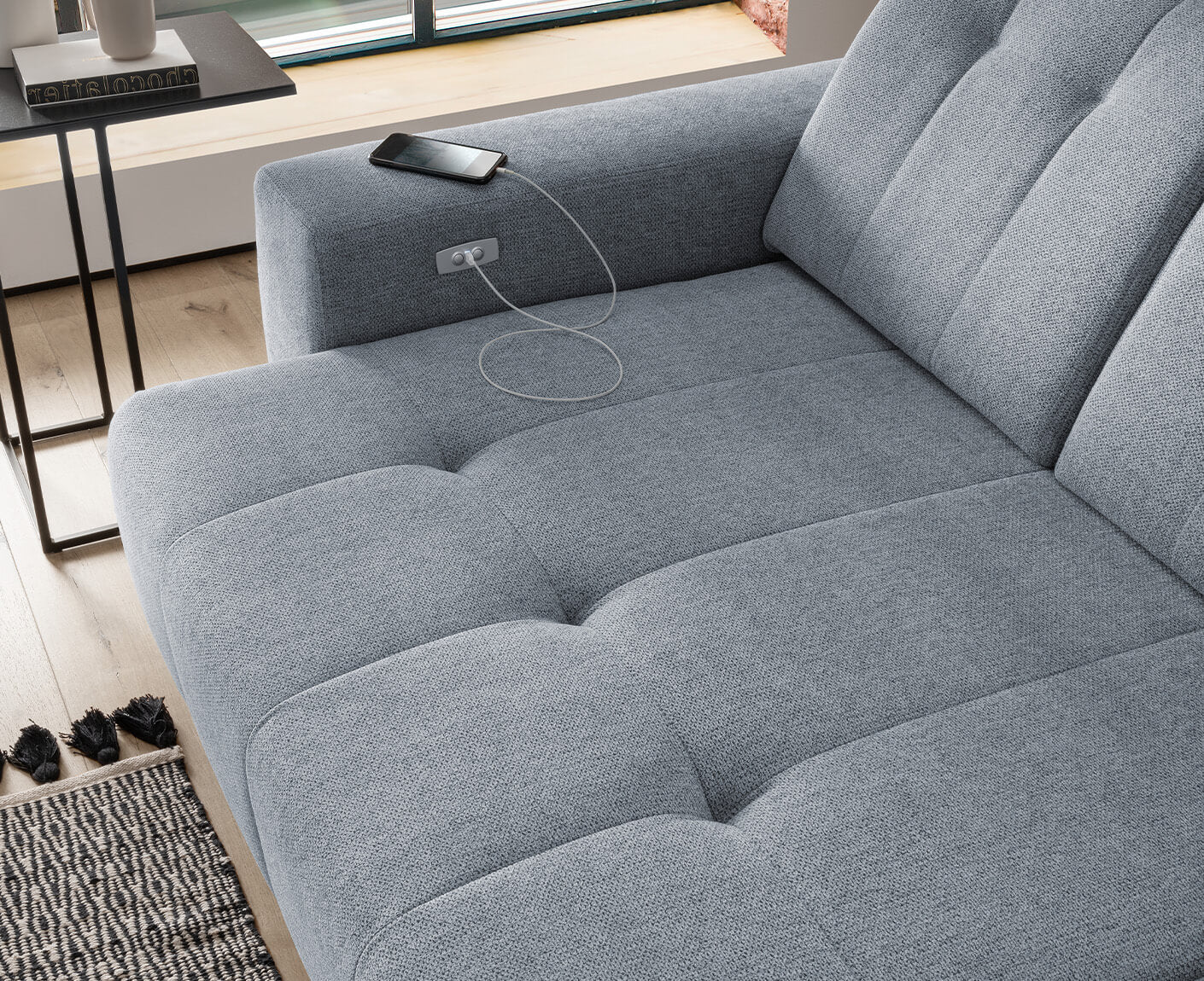 Sassari Ecksofa 258 x 180 cm, mit elektrischem Sitzvorschub, Corto