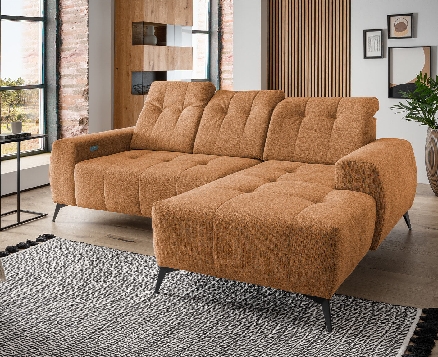 Sassari Ecksofa 258 x 180 cm, mit elektrischem Sitzvorschub, Corto