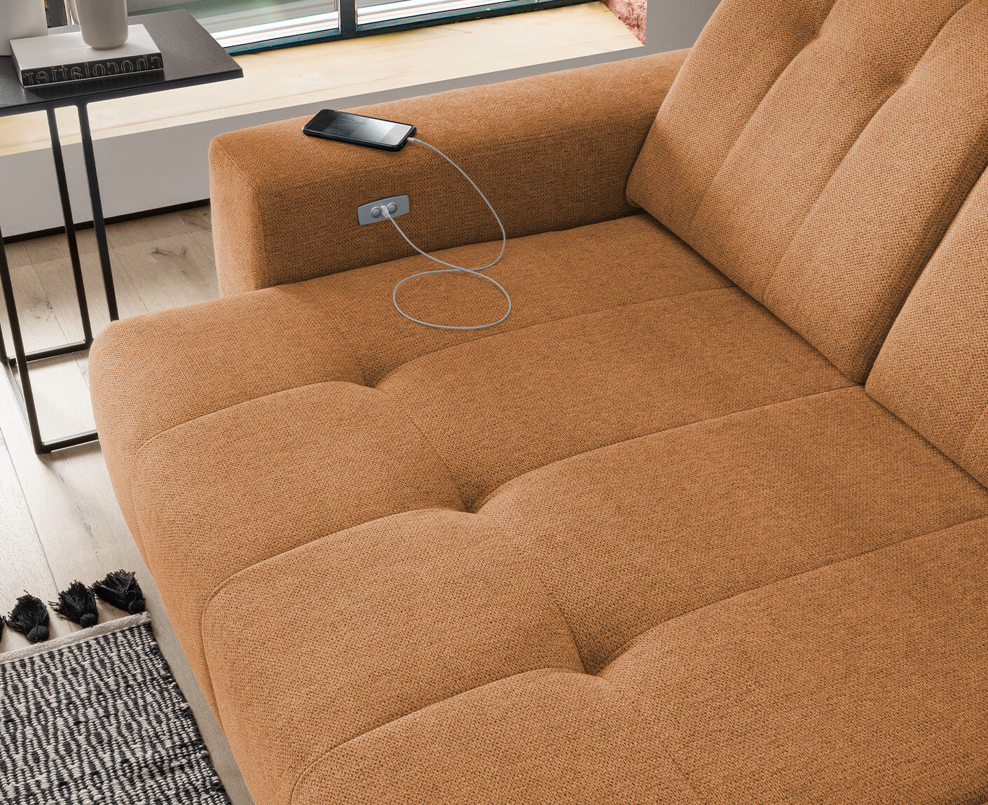 Sassari Ecksofa 258 x 180 cm, mit elektrischem Sitzvorschub, Corto