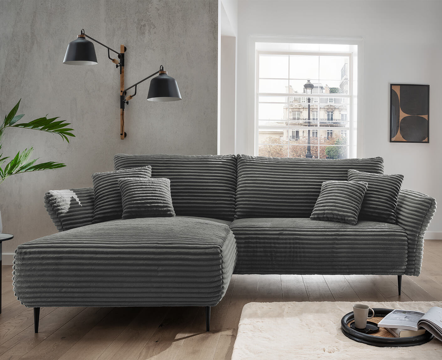 Viterbo Ecksofa 260 - 302 x 178 cm, beidseitig montierbar, Aversa