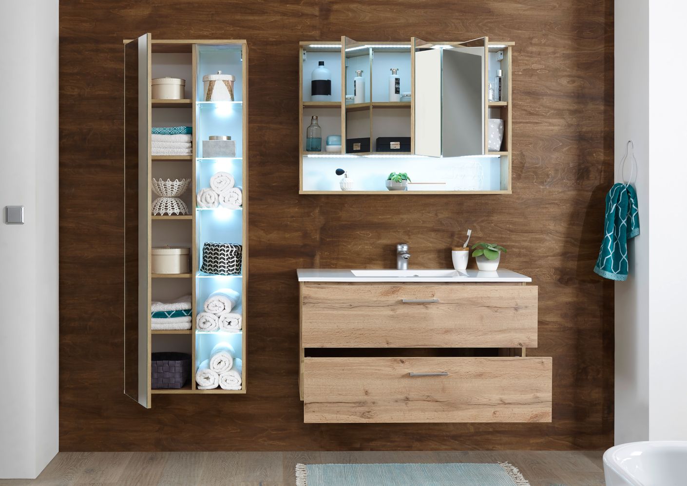 BEST Waschbeckenunterschrank (WBU) inkl. Becken Wildeiche