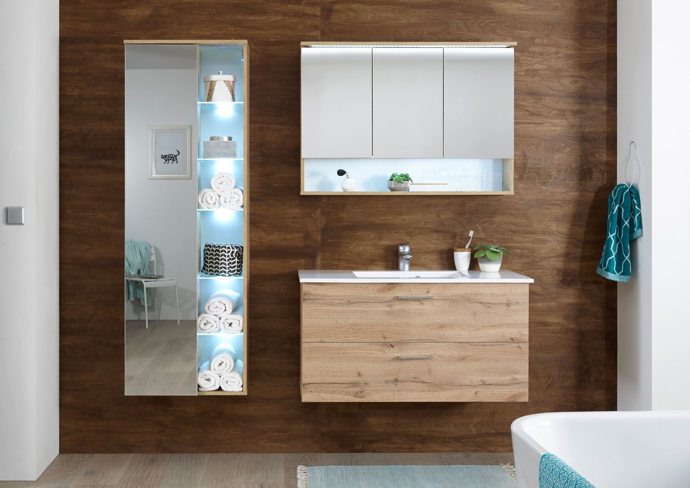 BEST Waschbeckenunterschrank (WBU) inkl. Becken Wildeiche