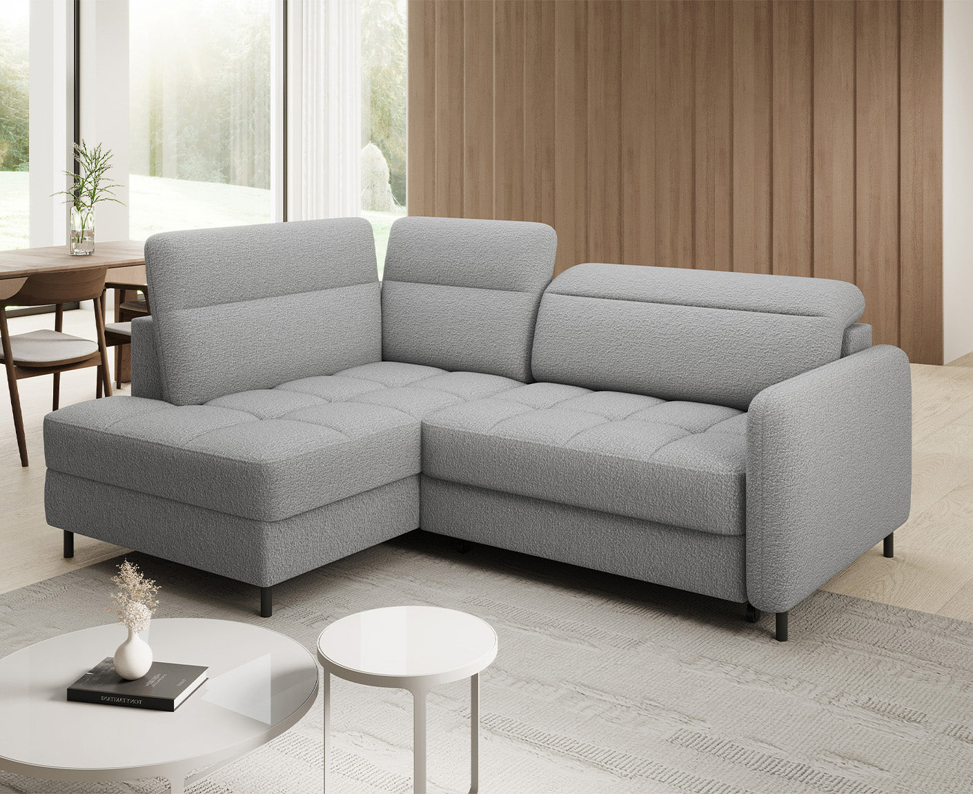 Barea Ecksofa 208x160 cm, mit Schlaffunktion und Bettkasten (Bouclé)