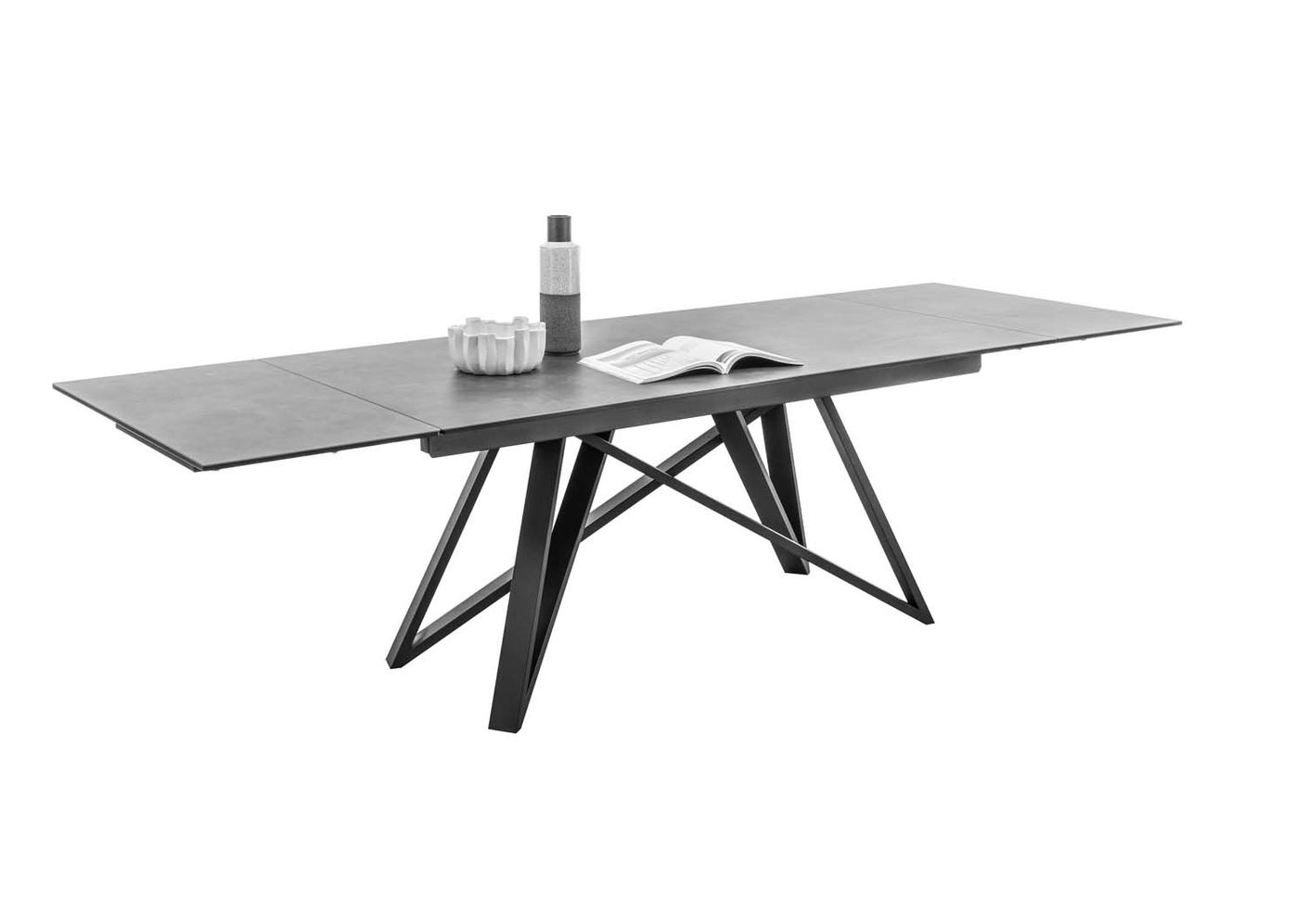 Charly Esstisch mit Glasplatte, ausziehbar 180-280 cm, Schwarz Matt