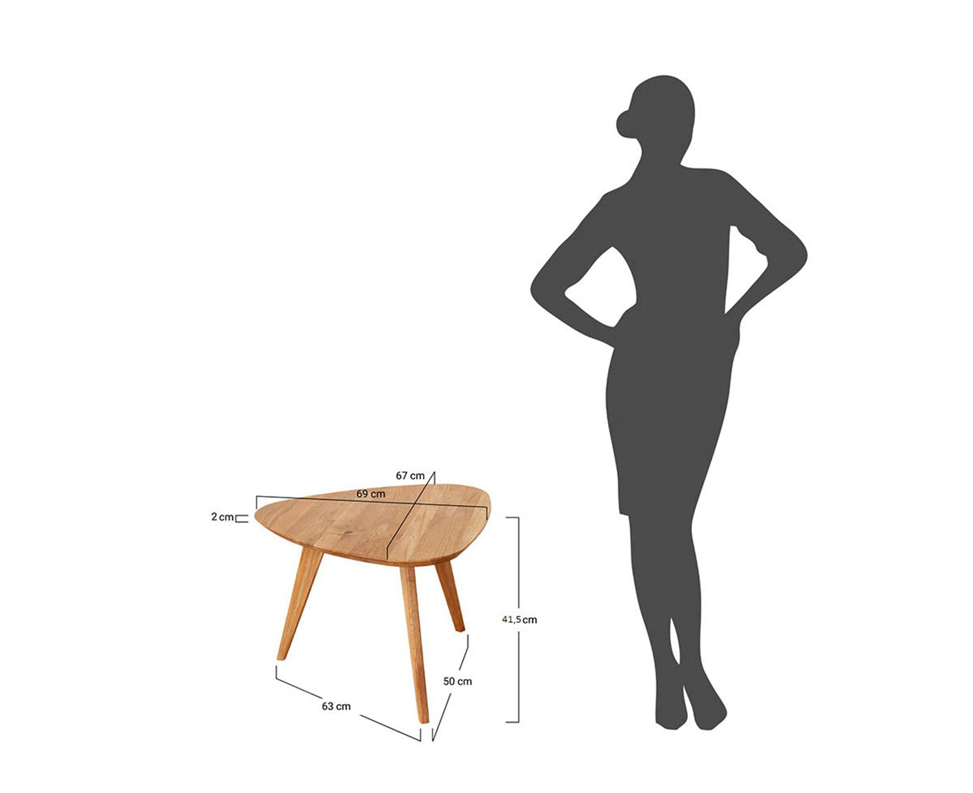 Orbetello Couchtisch Dreieckig 67x68 cm Massivholz, geölt