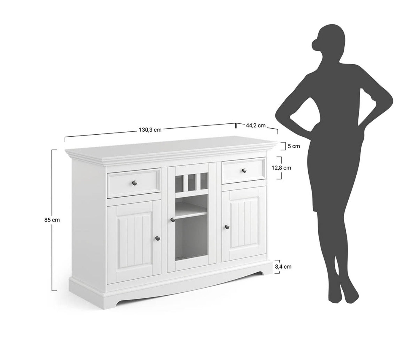 Belluno Elegante Sideboard 130x85 cm Massivholz mit Glastür