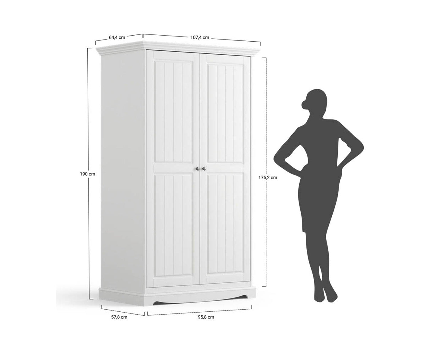 Belluno Elegante Kleiderschrank 2-türig Massivholz