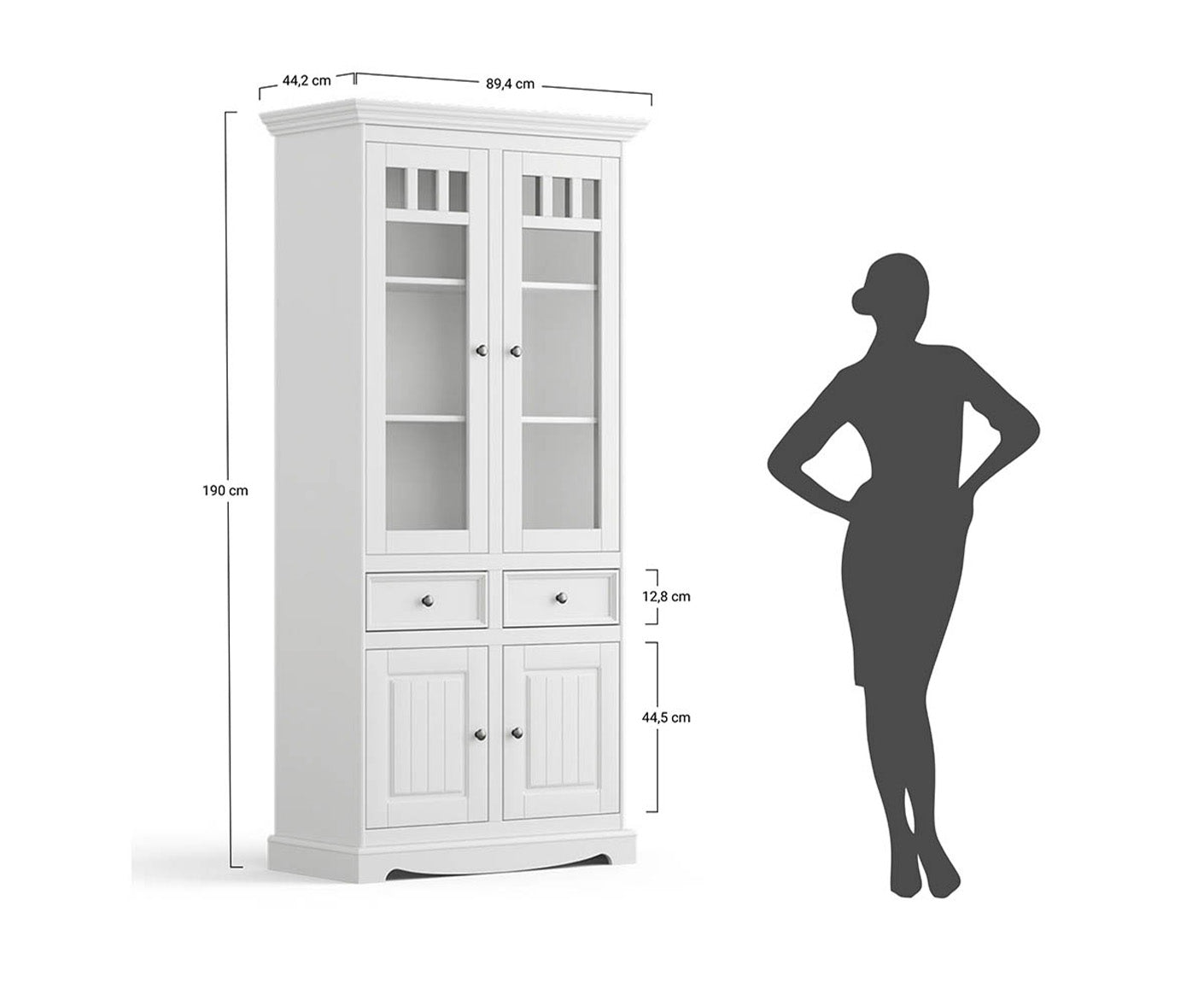 Belluno Elegante Standvitrine 90x190 cm Massivholz