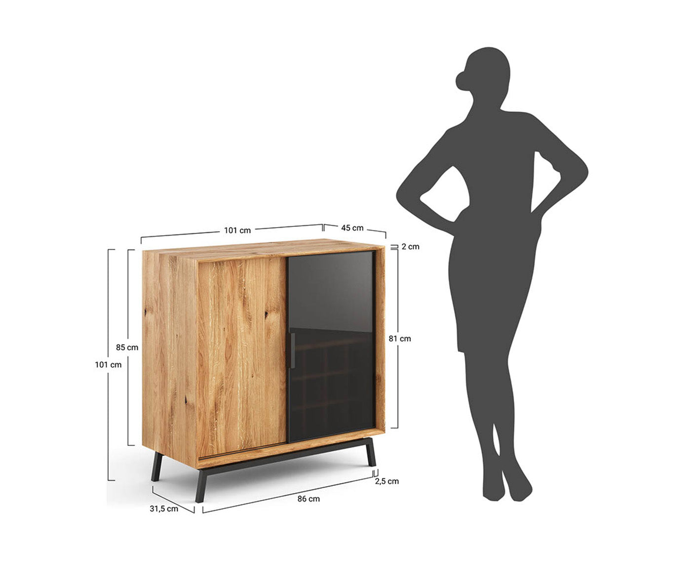 Modern Loft Weinregal Massivholz Eiche geölt/Glas Grafit Matt