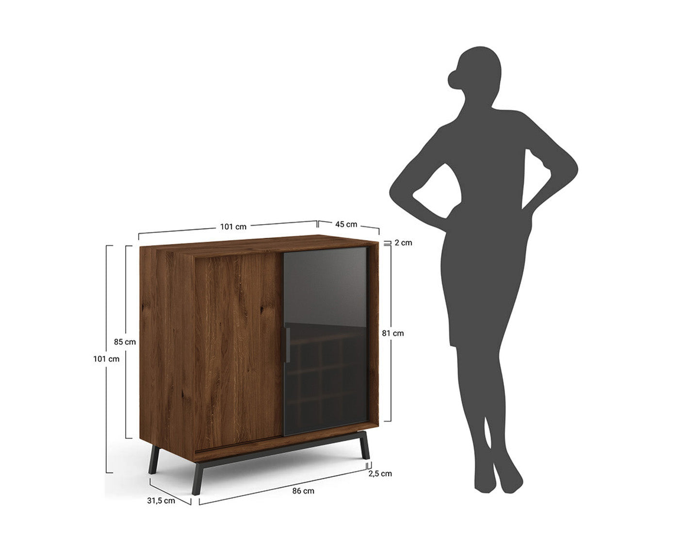 Modern Loft Weinregal Massivholz Eiche geölt/Glas Grafit Matt
