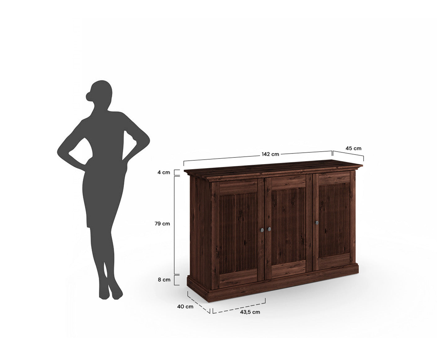 Rosella Sideboard 3-Türig Massivholz Tabacco / Altsilber