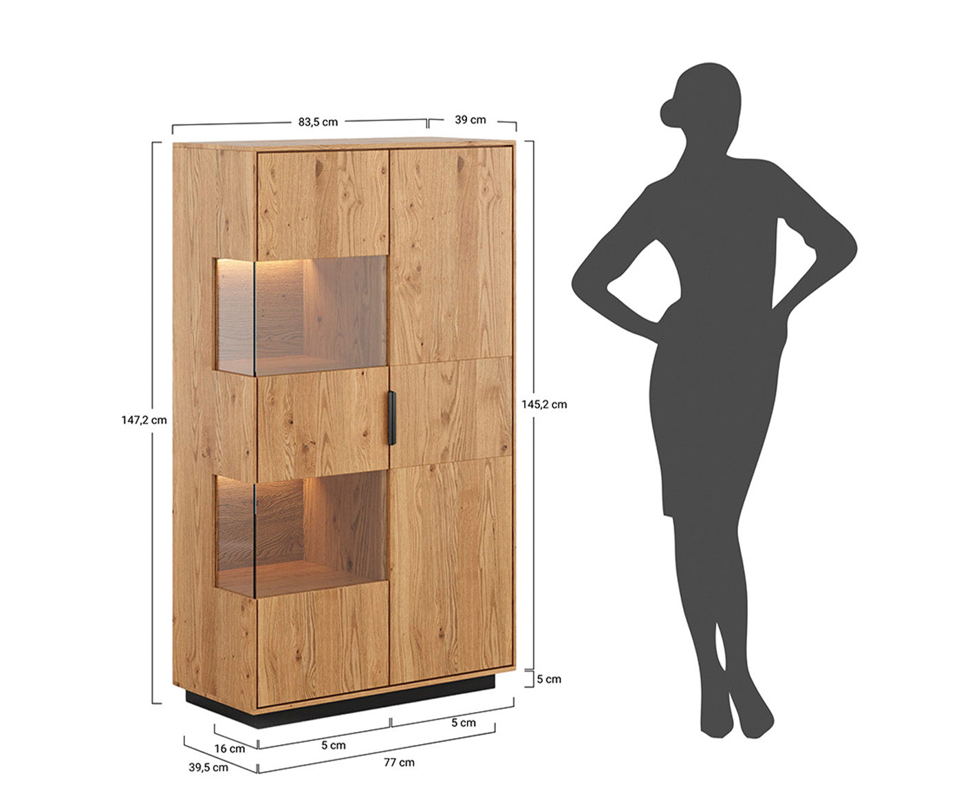 Tirano Vitrine Hirnholz Massivholz Eiche geölt, fertig montiert