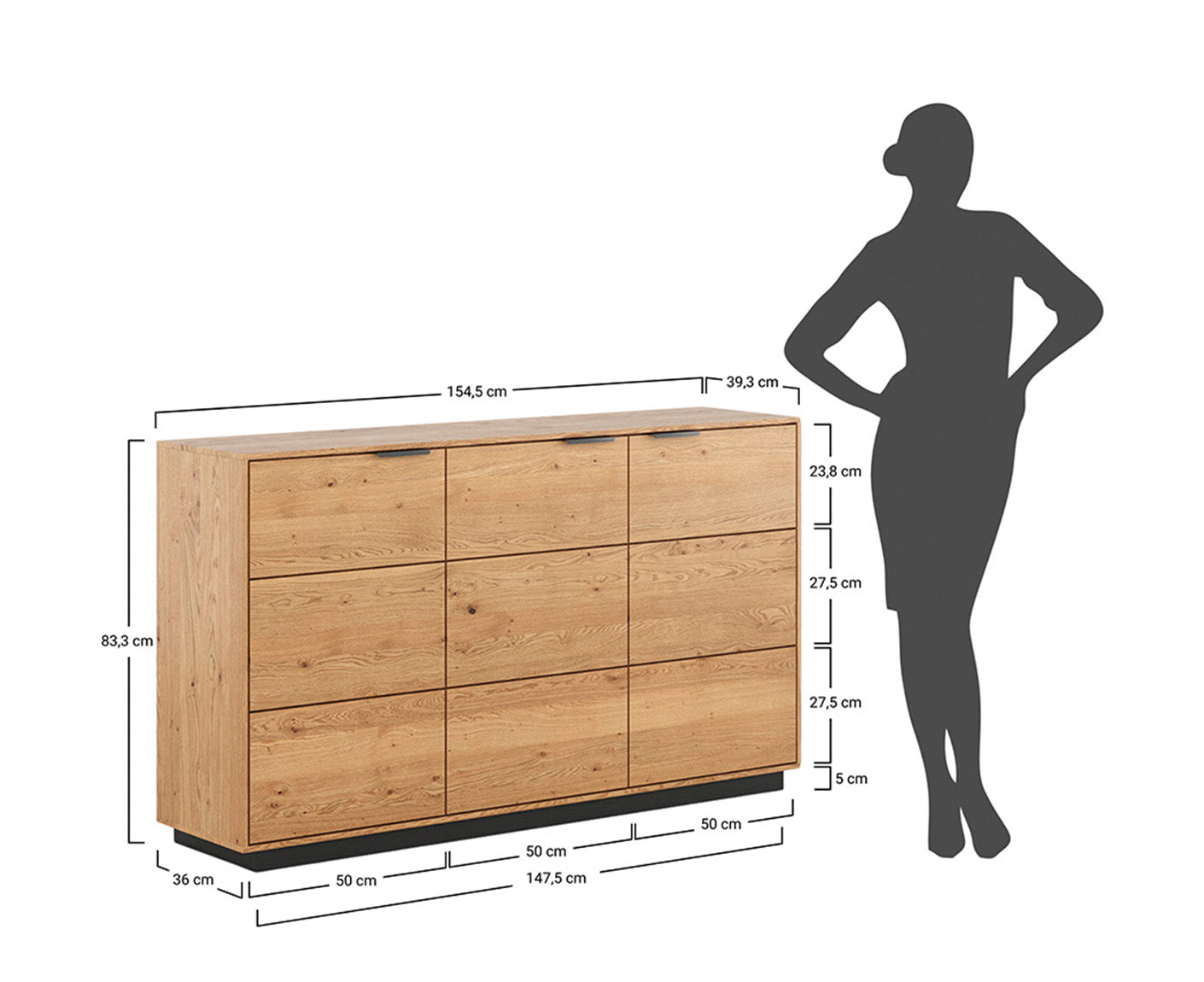 Tirano Sideboard Hirnholz Massivholz Eiche geölt, fertig montiert