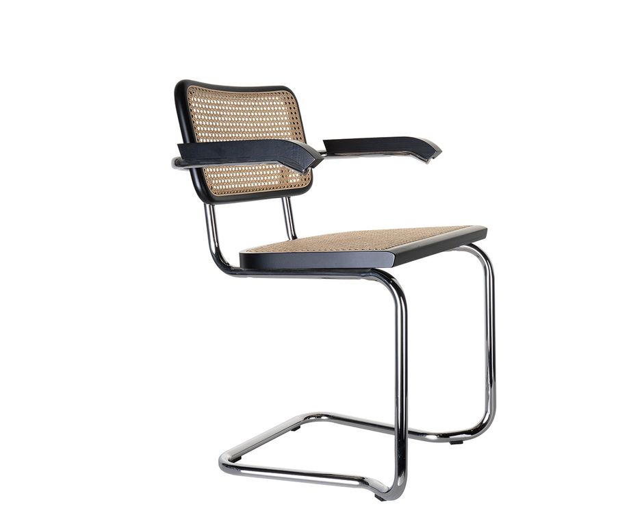 Togo Freischwinger 2er Set Chrom - Naturgeflecht / Schwarz