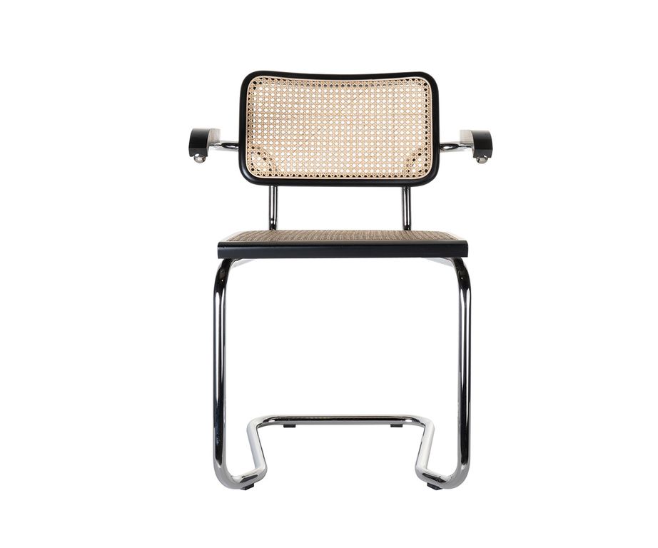 Togo Freischwinger 2er Set Chrom - Naturgeflecht / Schwarz