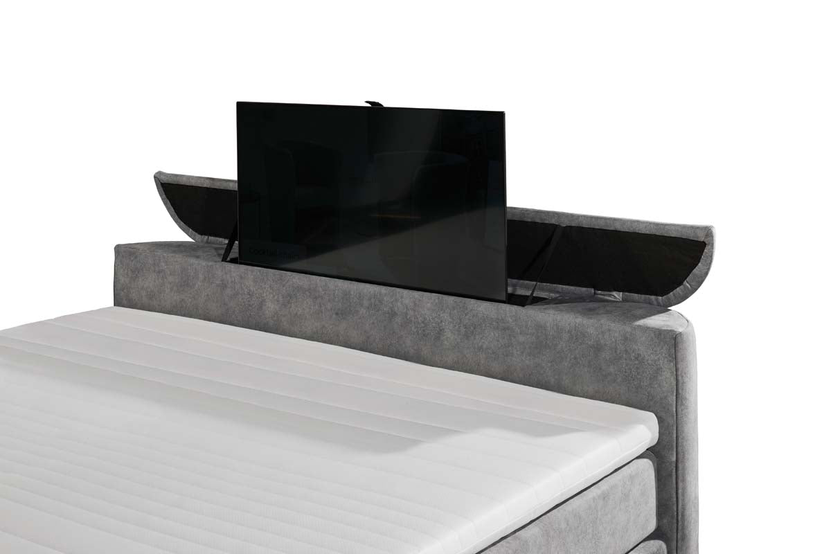 Dallas Boxspringbett 180x200 cm , inkl. Motor & motorisierter TV-Halterung Grau