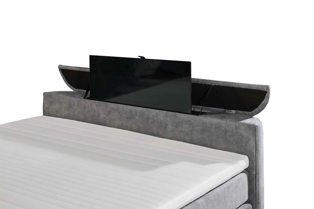 Dallas Boxspringbett 180x200 cm , inkl. Motor & motorisierter TV-Halterung Grau