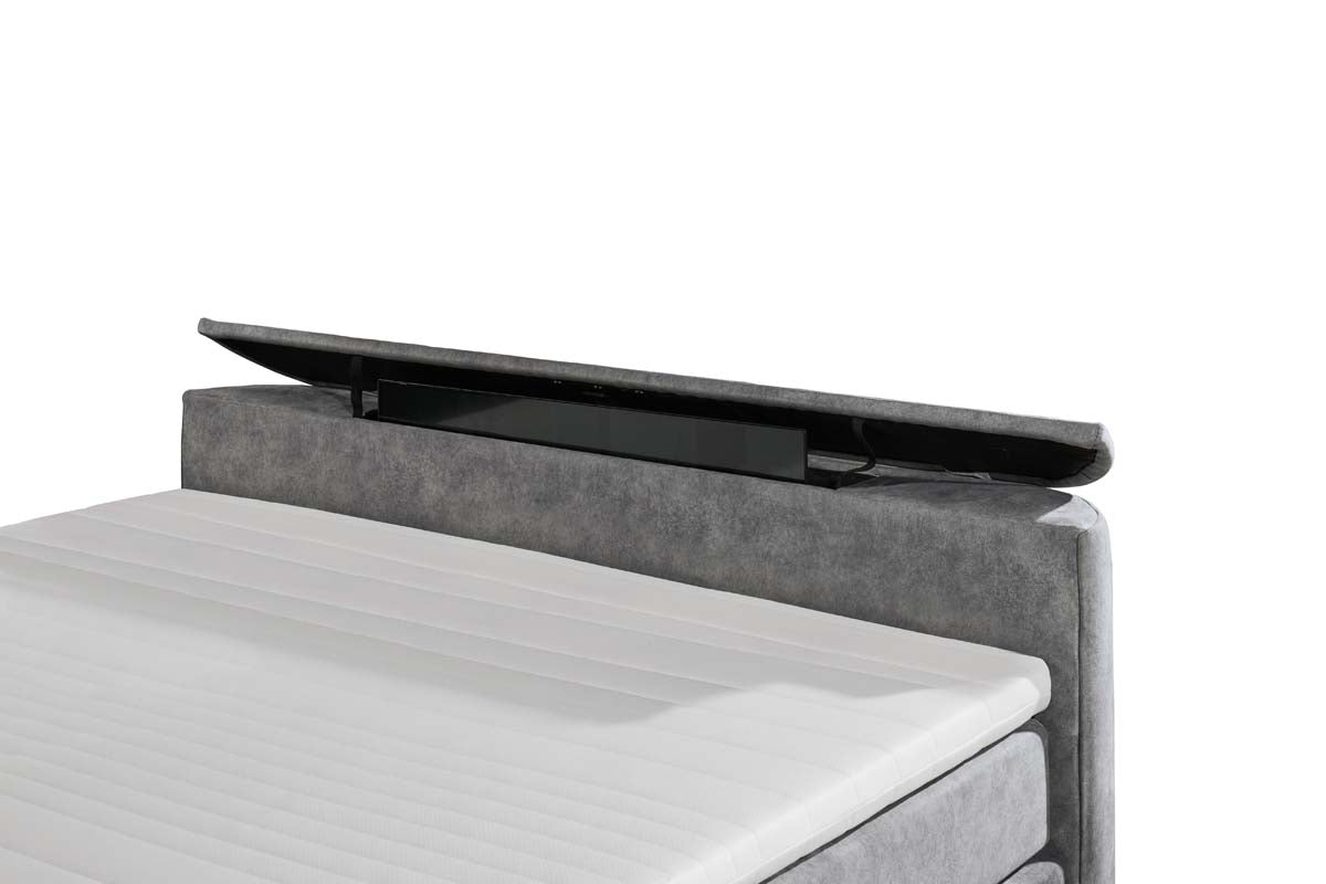 Dallas Boxspringbett 180x200 cm , inkl. Motor & motorisierter TV-Halterung Grau