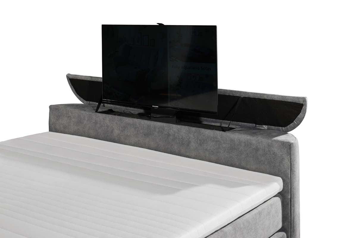 Dallas Boxspringbett 180x200 cm , inkl. Motor & motorisierter TV-Halterung Grau