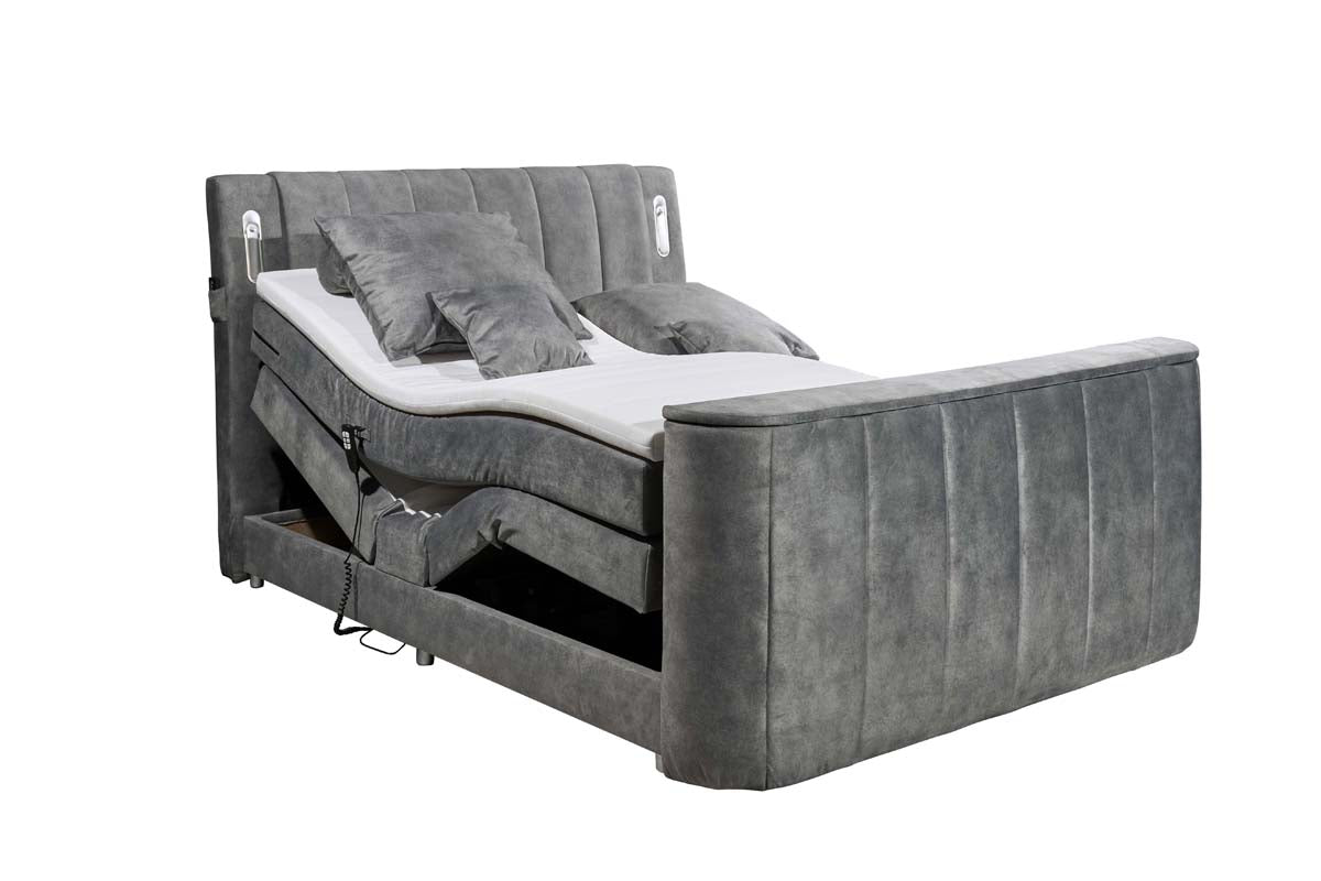 Dallas Boxspringbett 180x200 cm , inkl. Motor & motorisierter TV-Halterung Grau