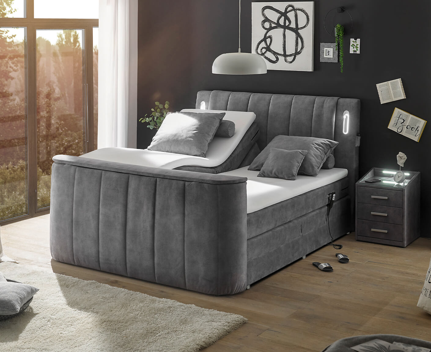 Dallas Boxspringbett 180x200 cm, inkl. Motor & motorisiertem TV-Lift