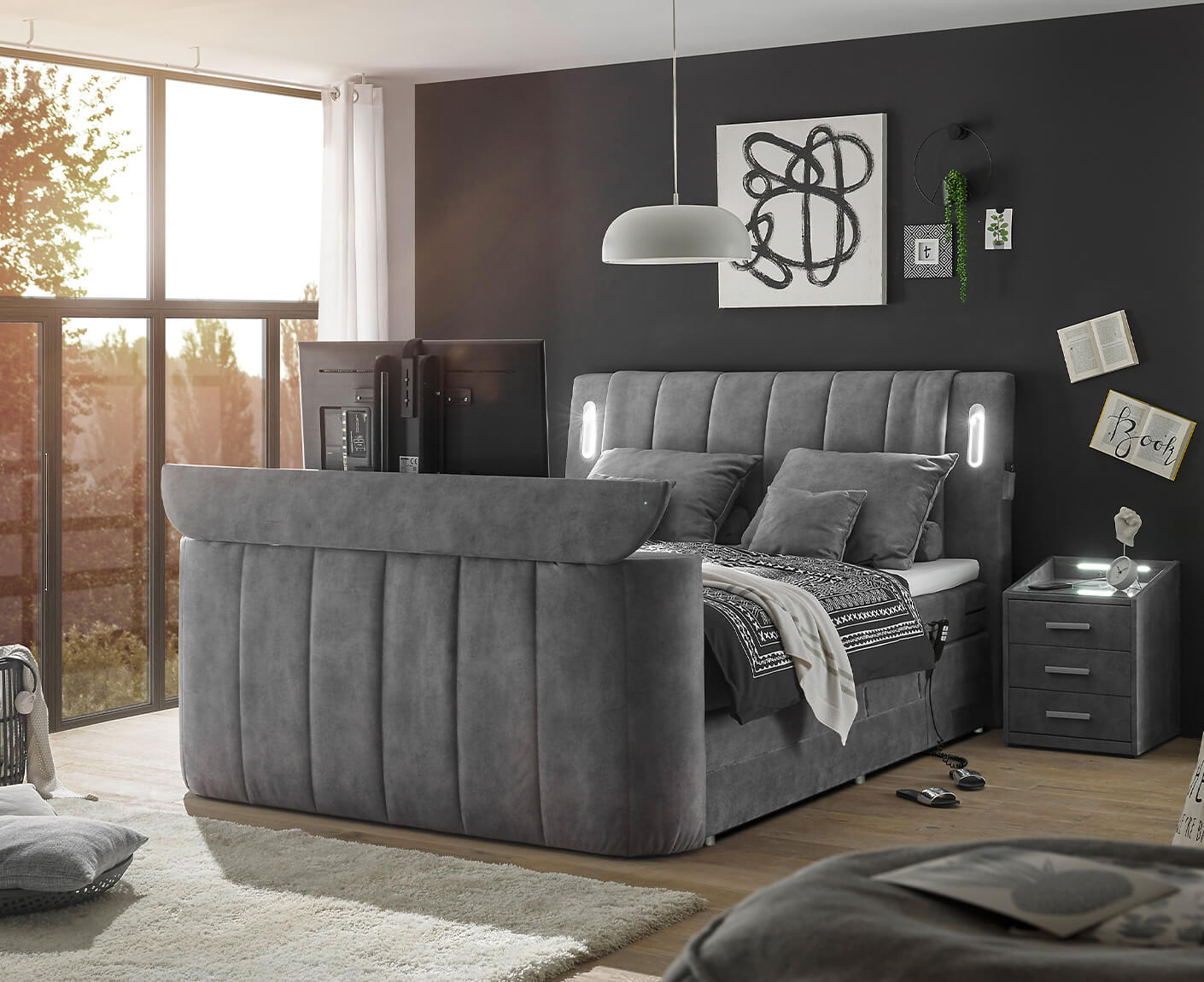 Dallas Boxspringbett 180x200 cm, inkl. Motor & motorisiertem TV-Lift