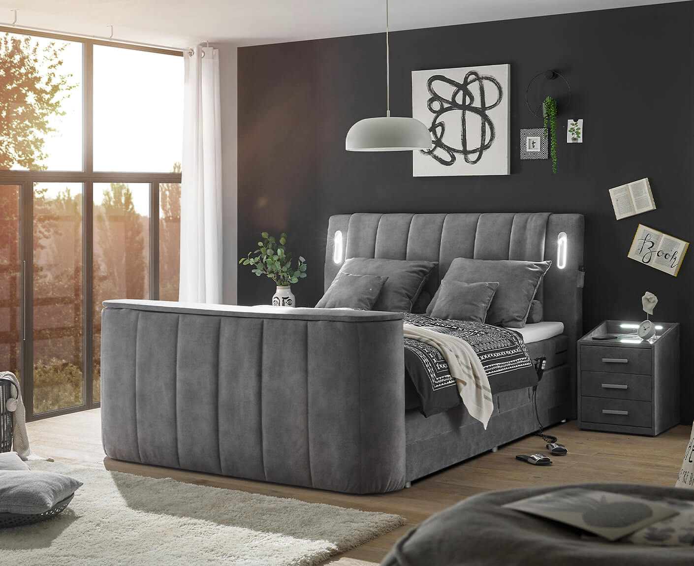 Dallas Boxspringbett 180x200 cm, inkl. Motor & motorisiertem TV-Lift