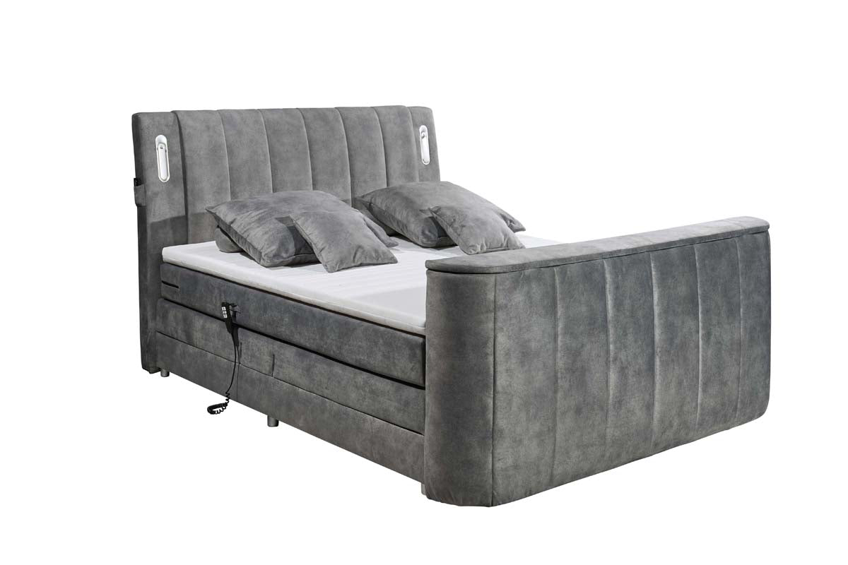 Dallas Boxspringbett 180x200 cm , inkl. Motor & motorisierter TV-Halterung Grau