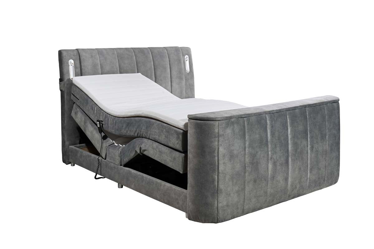 Dallas Boxspringbett 180x200 cm , inkl. Motor & motorisierter TV-Halterung Grau