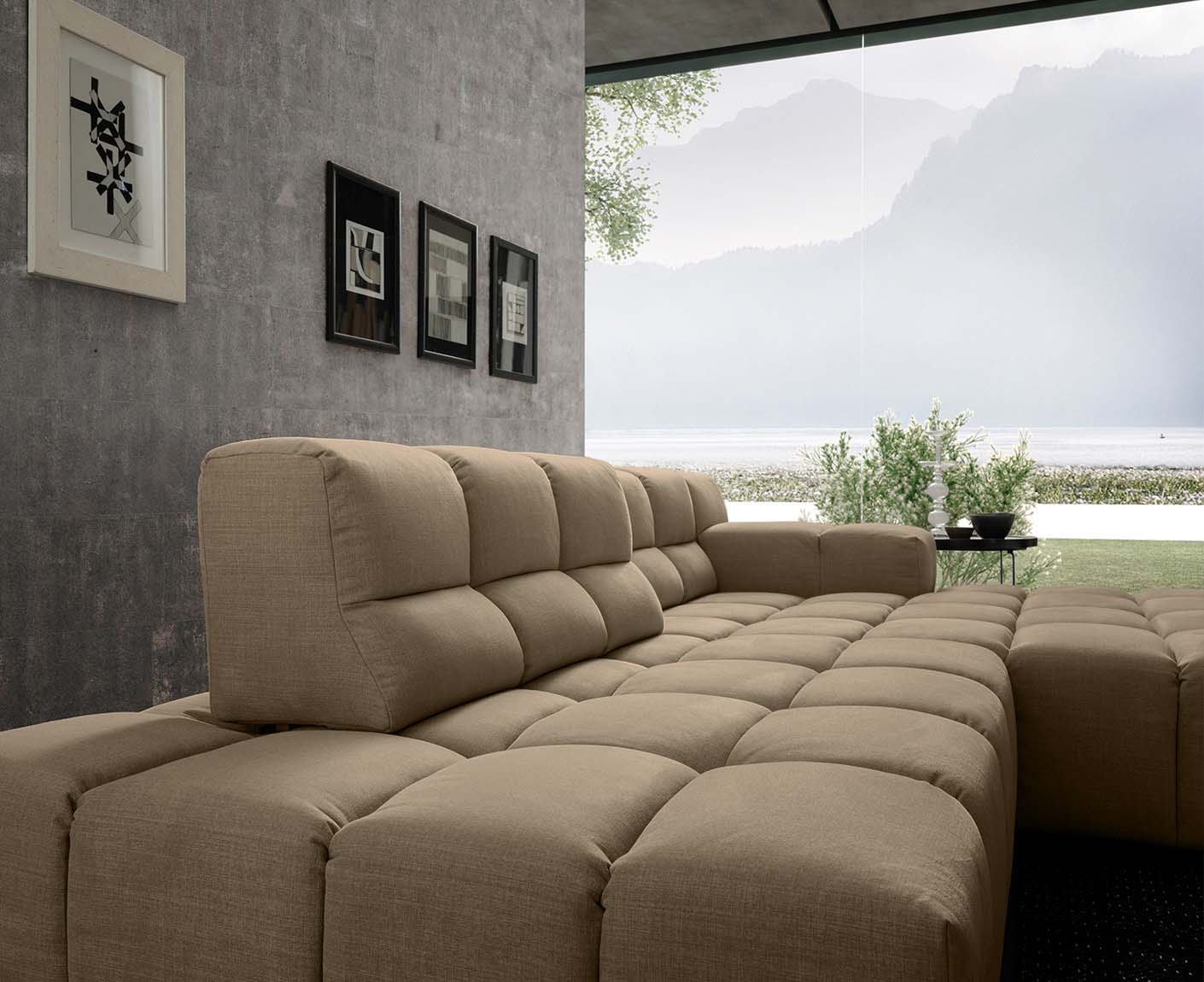 designwerk Temple Ecksofa | 286 x 169 cm| mit Rückenverstellung | Flachgewebe