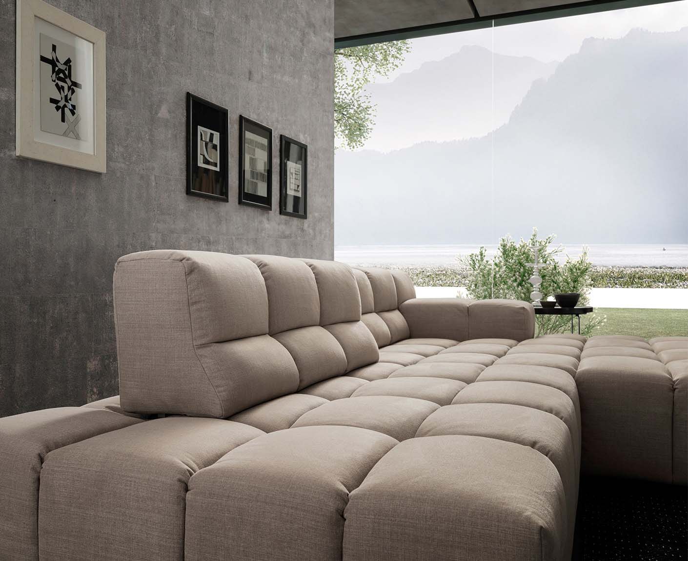 designwerk Temple Ecksofa | 286 x 169 cm| mit Rückenverstellung | Flachgewebe