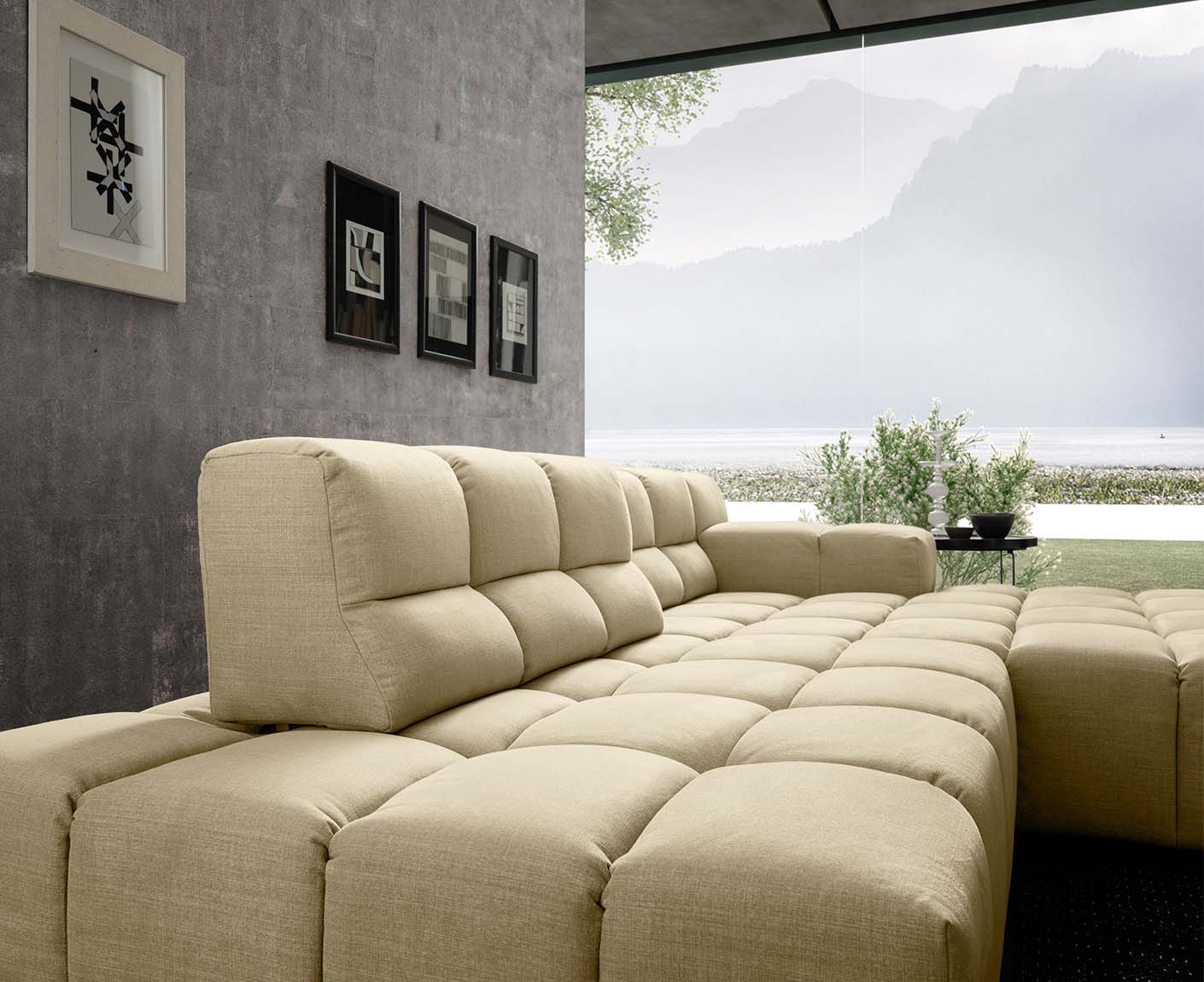 designwerk Temple Ecksofa | 286 x 169 cm| mit Rückenverstellung | Flachgewebe