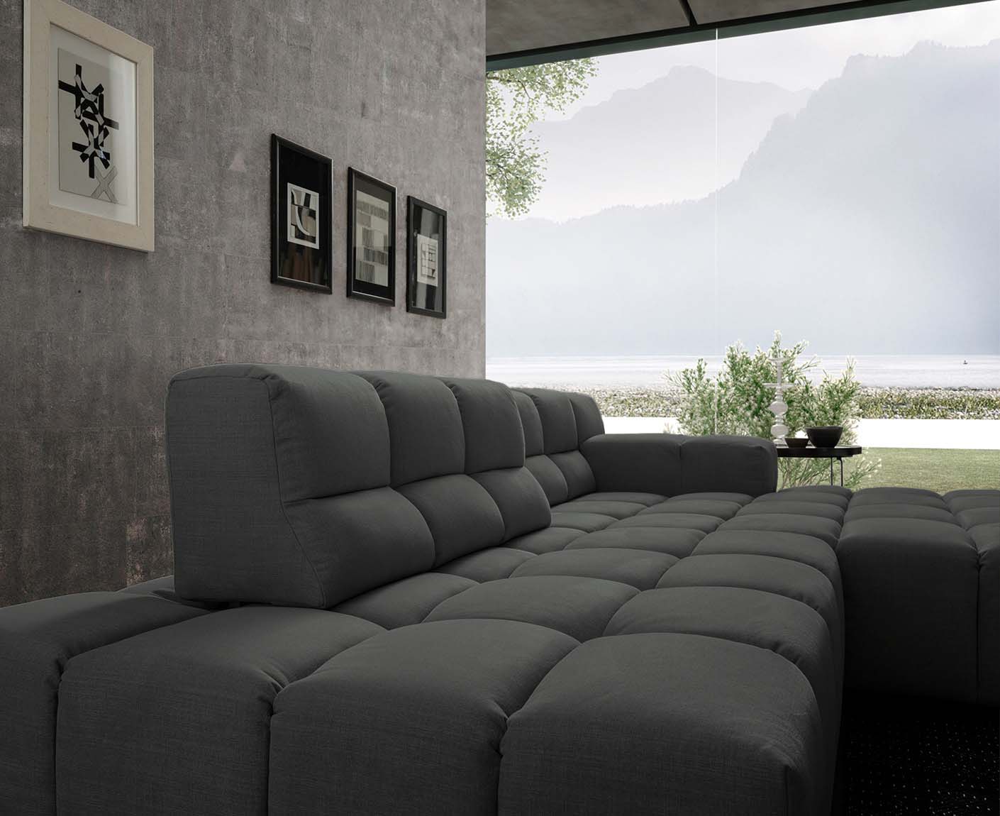 designwerk Temple Ecksofa | 286 x 169 cm| mit Rückenverstellung | Flachgewebe