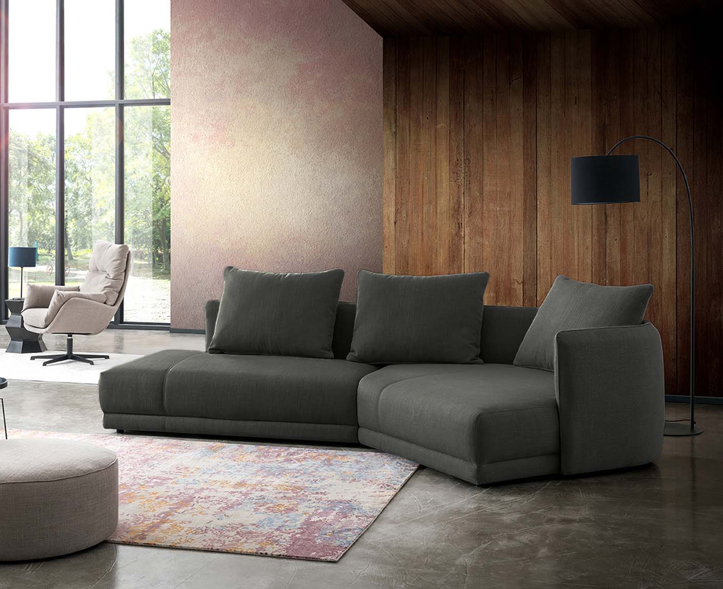 designwerk New York Ecksofa | 333 x 179 cm | grobes Flachgewebe